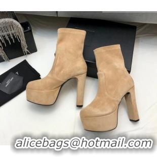 Top Design Saint Laurent Suede Ankle Platform Boots 9.5cm Camel 101169