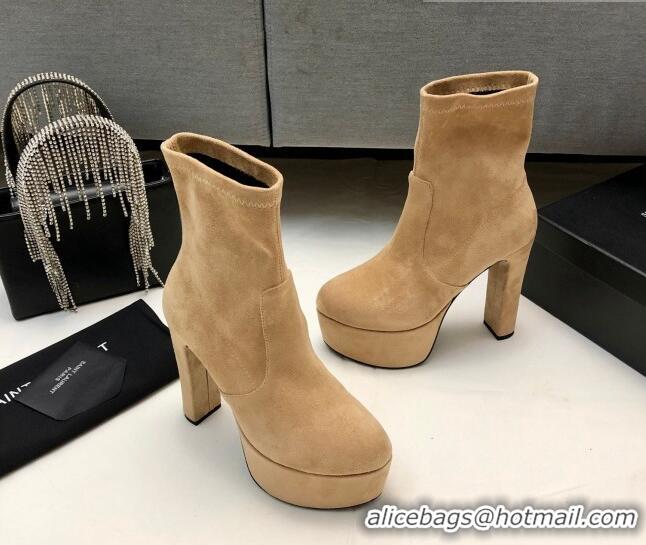 Top Design Saint Laurent Suede Ankle Platform Boots 9.5cm Camel 101169