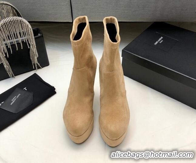 Top Design Saint Laurent Suede Ankle Platform Boots 9.5cm Camel 101169