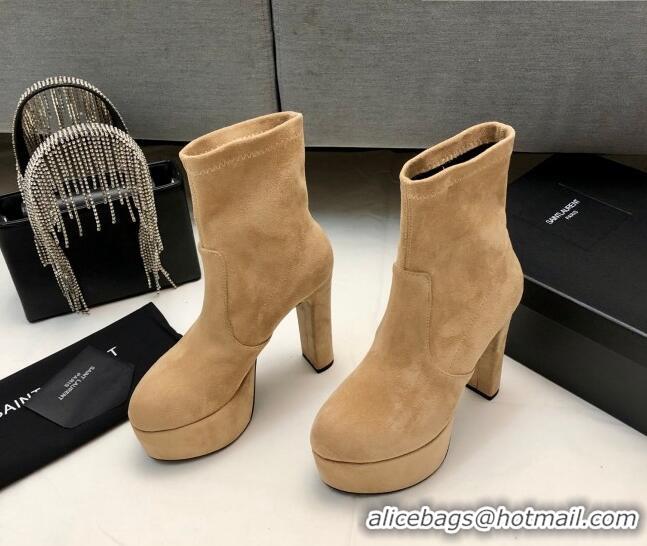 Top Design Saint Laurent Suede Ankle Platform Boots 9.5cm Camel 101169