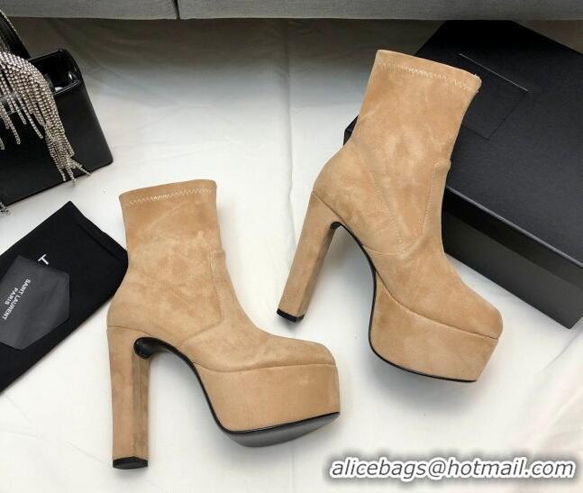 Top Design Saint Laurent Suede Ankle Platform Boots 9.5cm Camel 101169