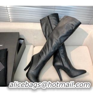 Luxury Saint Laurent Calf Leather High Boots 11.5cm Black 101170