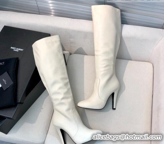 Charming Saint Laurent Calf Leather High Boots 11.5cm White 101171