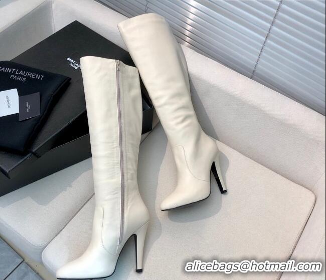 Charming Saint Laurent Calf Leather High Boots 11.5cm White 101171