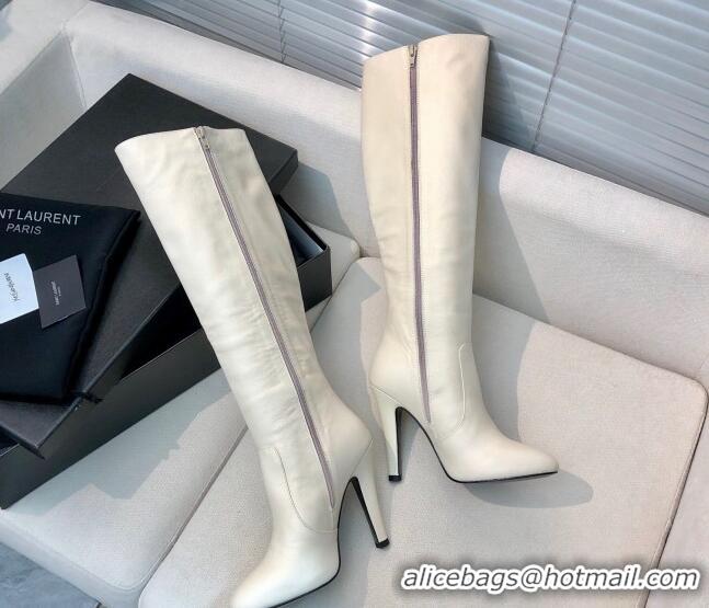 Charming Saint Laurent Calf Leather High Boots 11.5cm White 101171