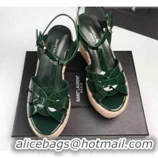 Good Product Saint Laurent Patent Leather Wedge Sandals 11cm Green 101402