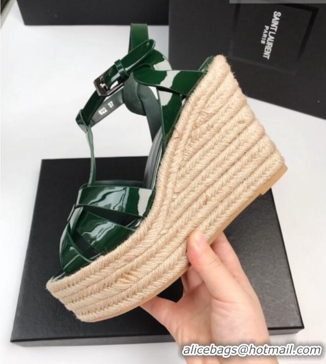 Good Product Saint Laurent Patent Leather Wedge Sandals 11cm Green 101402