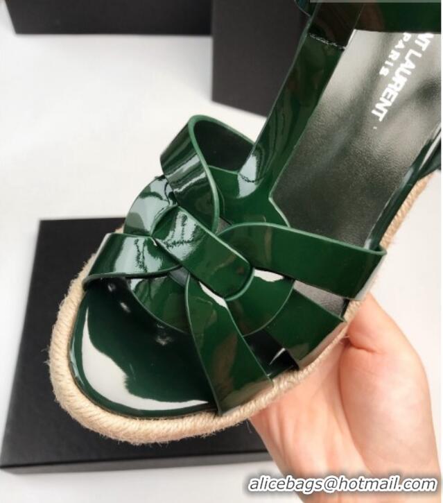 Good Product Saint Laurent Patent Leather Wedge Sandals 11cm Green 101402