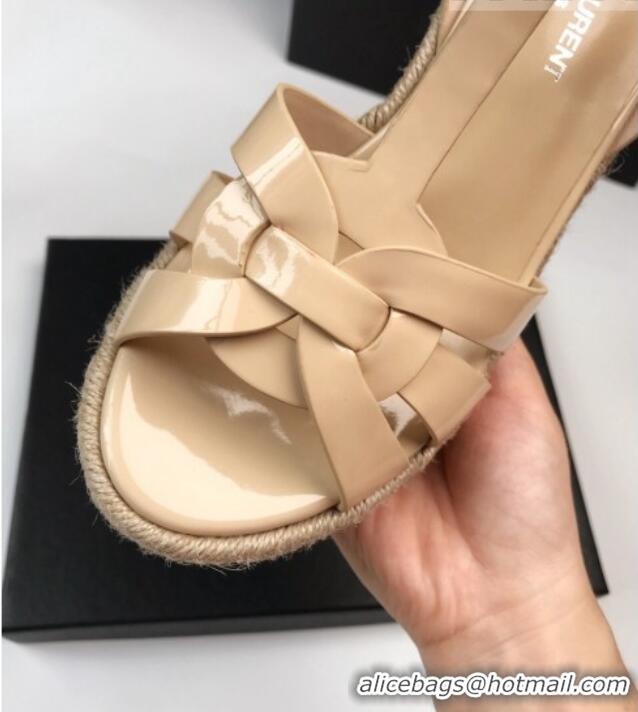 Classic Hot Saint Laurent Patent Leather Wedge Sandals 11cm Apricot 101403