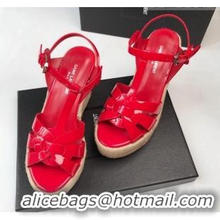 Stylish Saint Laurent Patent Leather Wedge Sandals 11cm Red 101404