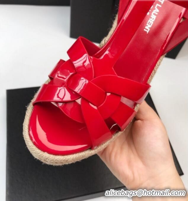 Stylish Saint Laurent Patent Leather Wedge Sandals 11cm Red 101404