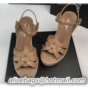 Top Quality Saint Laurent Grained Leather Wedge Sandals 11cm Taupe 101408