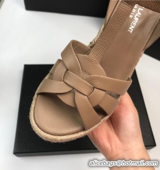 Top Quality Saint Laurent Grained Leather Wedge Sandals 11cm Taupe 101408