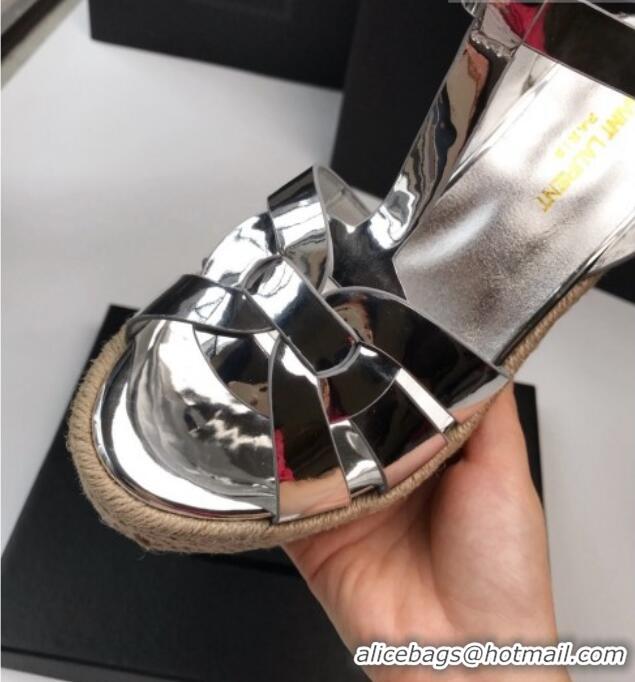 Hot Style nt Laurent Metallic Leather Wedge Sandals 11cm Silver 101410