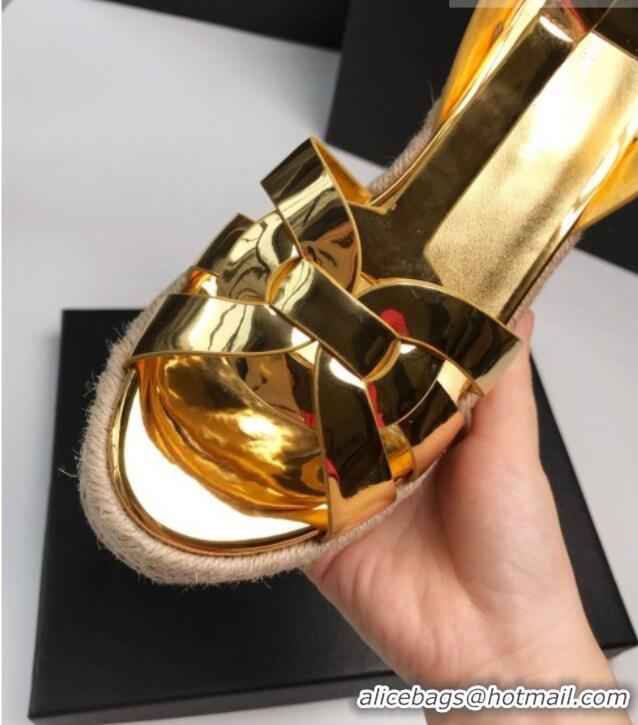 Duplicate Saint Laurent Metallic Leather Wedge Sandals 11cm Gold 101411