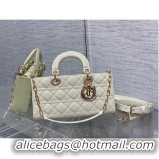 MEDIUM LADY D-JOY BAG Patent Cannage Calfskin M0540ON WHITE