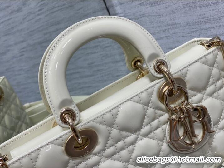 MEDIUM LADY D-JOY BAG Patent Cannage Calfskin M0540ON WHITE