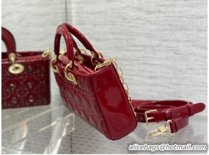 Super Quality MEDIUM LADY D-JOY BAG Patent Cannage Calfskin M0540ON RED