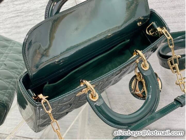 Good Quality MEDIUM LADY D-JOY BAG Patent Cannage Calfskin M0540ON blackish green