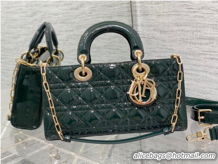 Good Quality MEDIUM LADY D-JOY BAG Patent Cannage Calfskin M0540ON blackish green