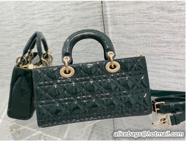 Good Quality MEDIUM LADY D-JOY BAG Patent Cannage Calfskin M0540ON blackish green