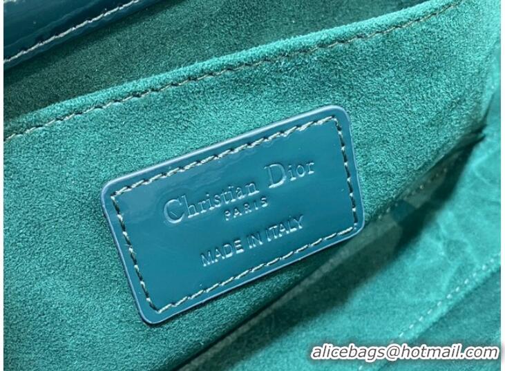 Good Quality MEDIUM LADY D-JOY BAG Patent Cannage Calfskin M0540ON blackish green