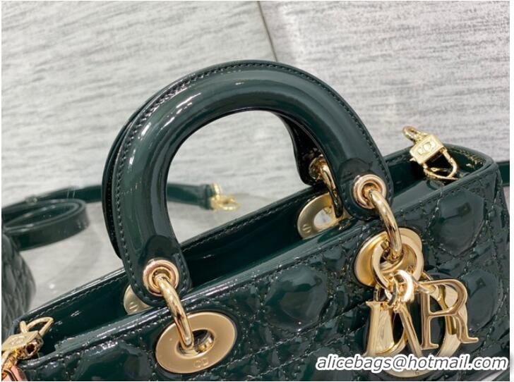 Cheapest Dior SMALL LADY D-JOY BAG Patent Cannage Calfskin M0613OW blackish green