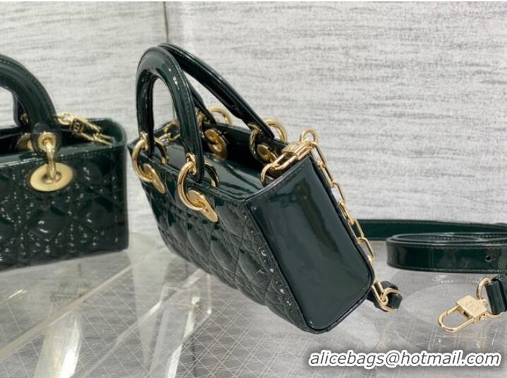 Cheapest Dior SMALL LADY D-JOY BAG Patent Cannage Calfskin M0613OW blackish green