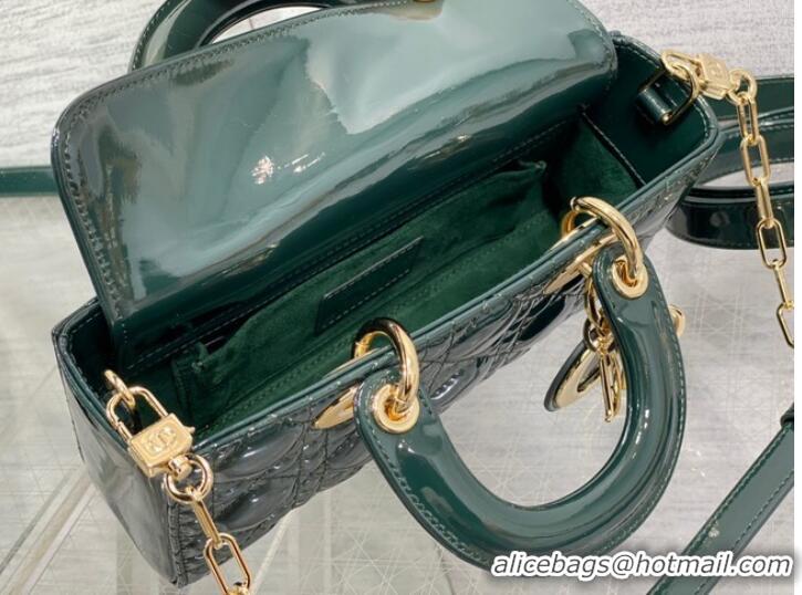 Cheapest Dior SMALL LADY D-JOY BAG Patent Cannage Calfskin M0613OW blackish green