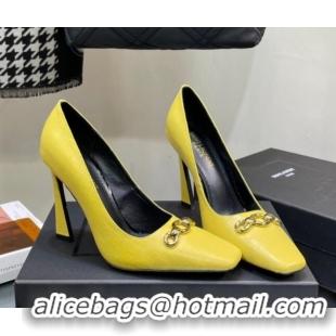 Classic Hot Saint Laurent Severine Pumps in Crocodile-embossed Leather Yellow 1115058