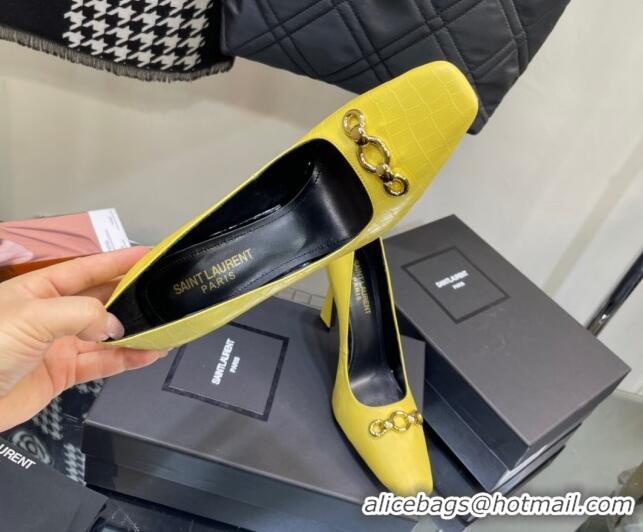 Classic Hot Saint Laurent Severine Pumps in Crocodile-embossed Leather Yellow 1115058