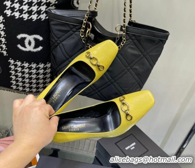 Classic Hot Saint Laurent Severine Pumps in Crocodile-embossed Leather Yellow 1115058