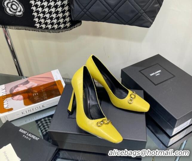 Classic Hot Saint Laurent Severine Pumps in Crocodile-embossed Leather Yellow 1115058