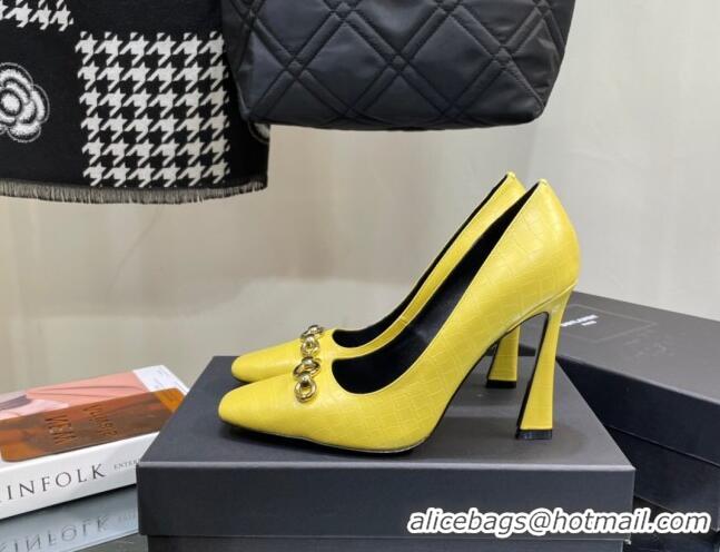 Classic Hot Saint Laurent Severine Pumps in Crocodile-embossed Leather Yellow 1115058