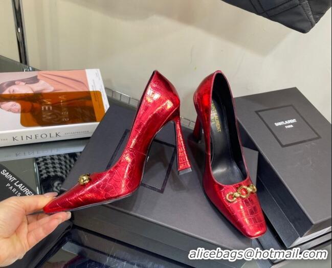 Affordable Price Saint Laurent Severine Pumps in Crocodile-embossed Patent Leather Red 115056