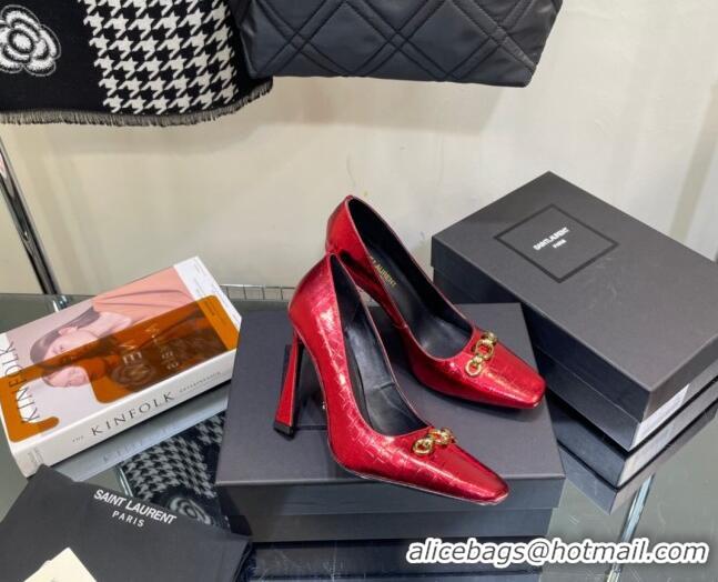 Affordable Price Saint Laurent Severine Pumps in Crocodile-embossed Patent Leather Red 115056