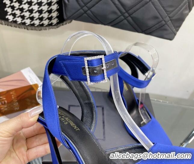 Best Price Saint Laurent Fanny Pumps in Satin 10cm Heel Blue 1115053