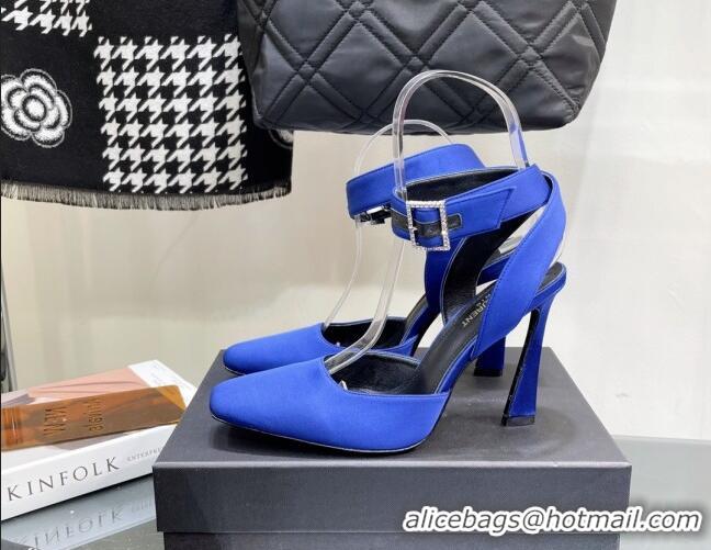 Best Price Saint Laurent Fanny Pumps in Satin 10cm Heel Blue 1115053