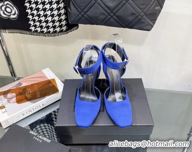 Best Price Saint Laurent Fanny Pumps in Satin 10cm Heel Blue 1115053