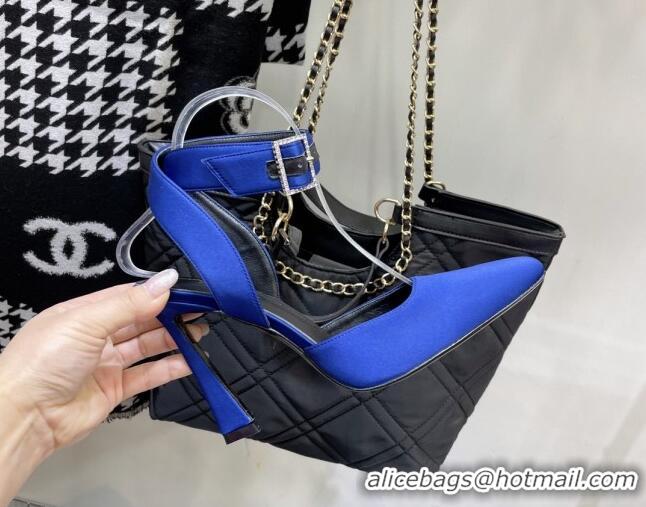 Best Price Saint Laurent Fanny Pumps in Satin 10cm Heel Blue 1115053