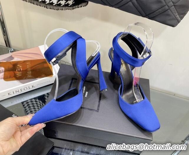 Best Price Saint Laurent Fanny Pumps in Satin 10cm Heel Blue 1115053