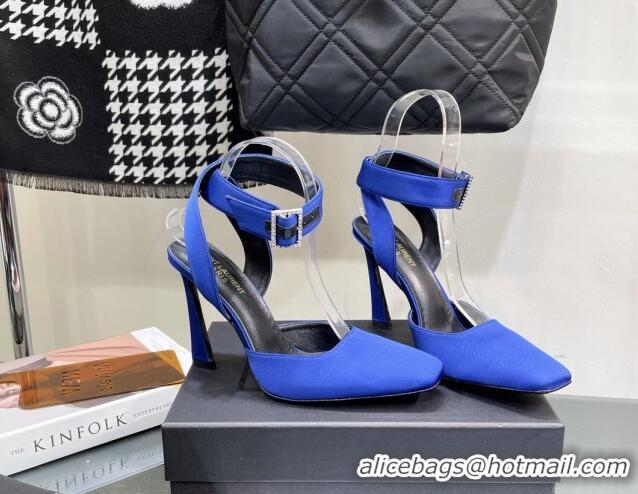 Best Price Saint Laurent Fanny Pumps in Satin 10cm Heel Blue 1115053