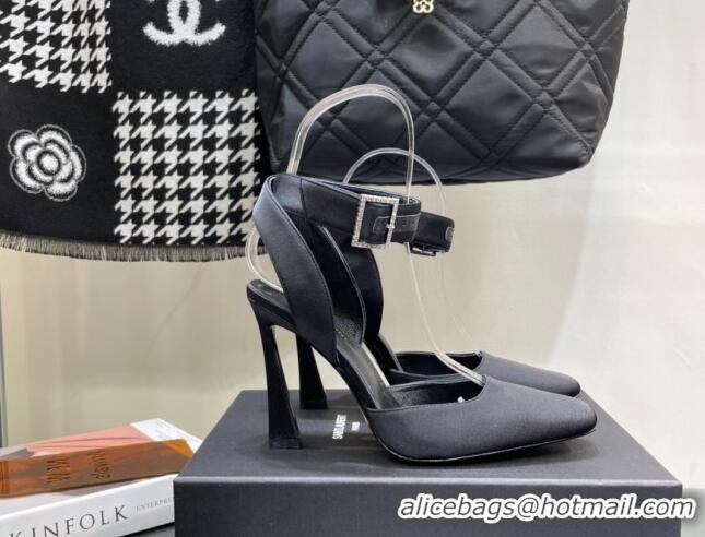 Super Quality Saint Laurent Fanny Pumps in Satin 10cm Heel Black 115052