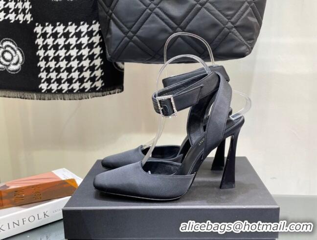 Super Quality Saint Laurent Fanny Pumps in Satin 10cm Heel Black 115052