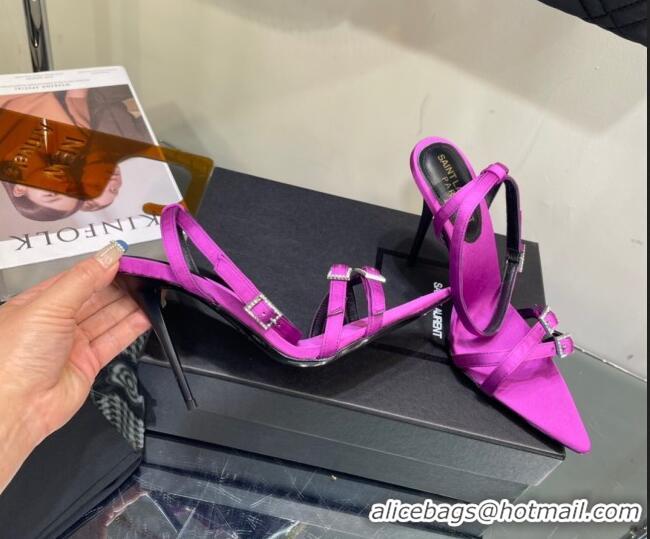 Duplicate Saint Laurent Lila Sandals in Satin 11.5cm Heel Purple 114067