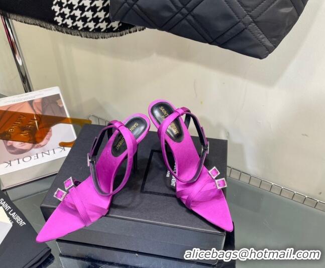 Duplicate Saint Laurent Lila Sandals in Satin 11.5cm Heel Purple 114067