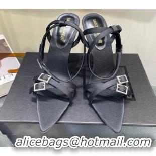 Best Luxury Saint Laurent Lila Sandals in Satin 11.5cm Heel Black 114066