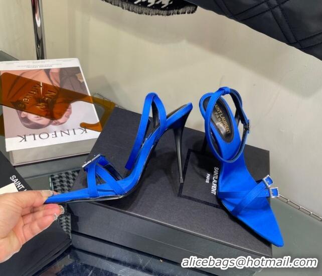 Duplicate Saint Laurent Lila Sandals in Satin 11.5cm Heel Blue 114065