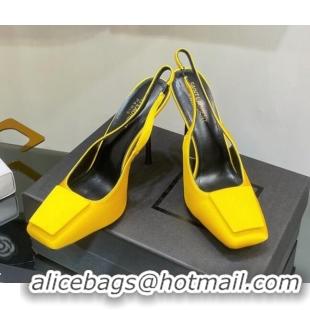 Duplicate Saint Laurent Maxine Slingback Pumps in Crepe De Chine 11.5cm Heel Yellow 1114063