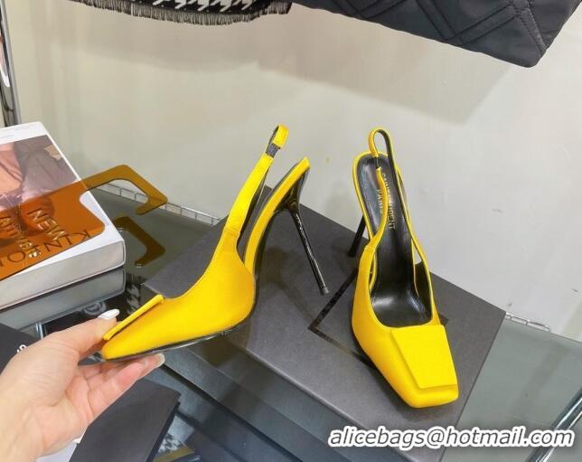 Duplicate Saint Laurent Maxine Slingback Pumps in Crepe De Chine 11.5cm Heel Yellow 1114063